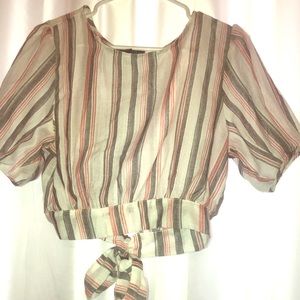 Open Back White And Pink Stripped Crop Top.
